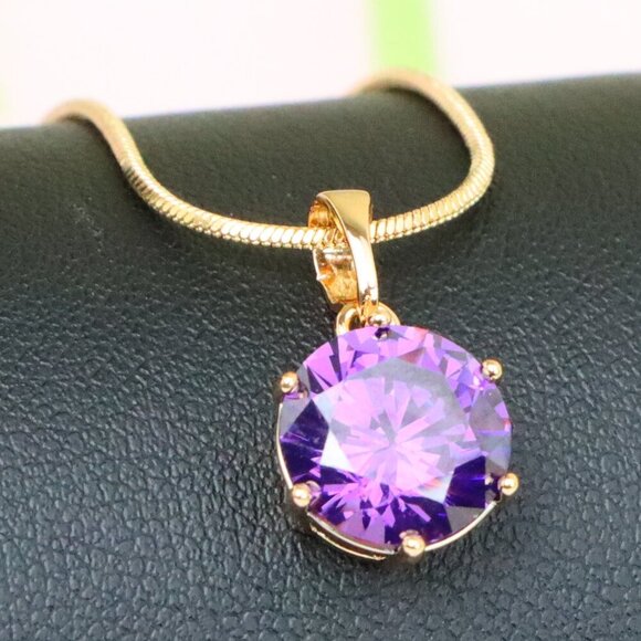 "Rose Gold Pendant with Purple Solitaire Round Stone, XPPT1257 - Picture 1 of 12